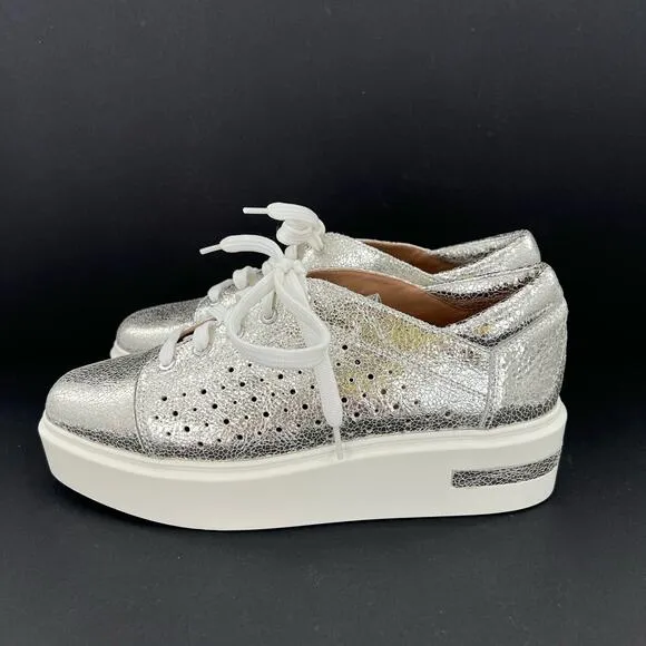 Linea Paolo platform triple decker silver cracked metal women’s sneakers