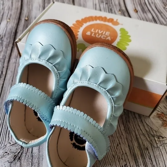 Livie and Luca Classic Ruche Mary Jane Sandals Blue Shimmer