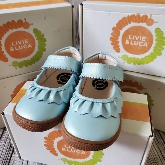 Livie and Luca Classic Ruche Mary Jane Sandals Blue Shimmer