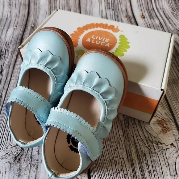 Livie and Luca Classic Ruche Mary Jane Sandals Blue Shimmer