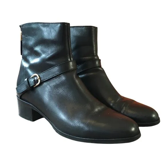 LK Bennett Kaitlyn Black Leather Ankle Boot Womens 38 (7.5-8) Zip Up Low Heel