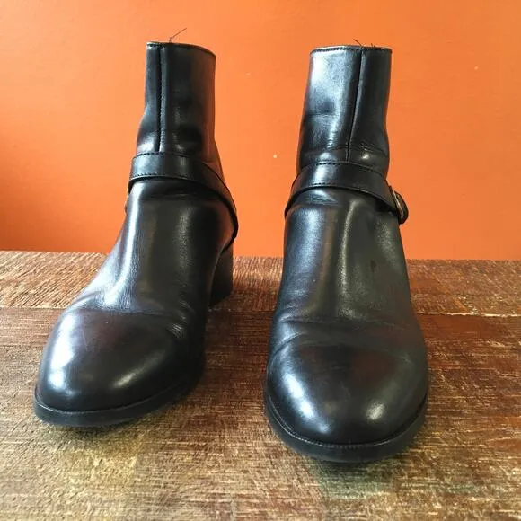 LK Bennett Kaitlyn Black Leather Ankle Boot Womens 38 (7.5-8) Zip Up Low Heel