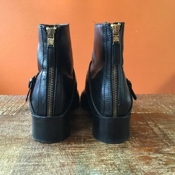 LK Bennett Kaitlyn Black Leather Ankle Boot Womens 38 (7.5-8) Zip Up Low Heel