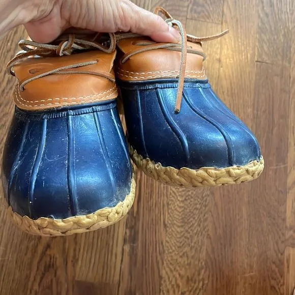 L.L. Bean “Bean Boots” navy blue &amp; tan duck shoes