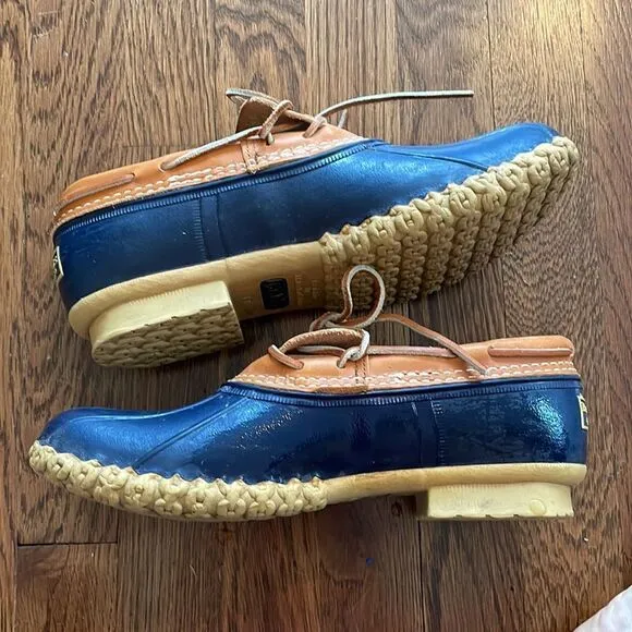 L.L. Bean “Bean Boots” navy blue &amp; tan duck shoes