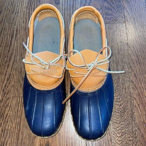 L.L. Bean “Bean Boots” navy blue &amp; tan duck shoes