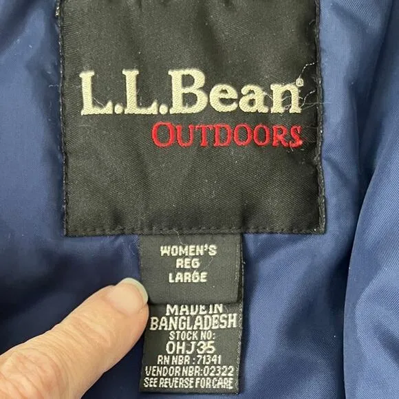 LL.L. Bean Women Large Parka Blue Hood Zip Thinsulate Light Warm