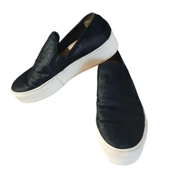 Loeffer Randall Calf Hair Black and White Platform Loafer Sneakers Women's sz 7