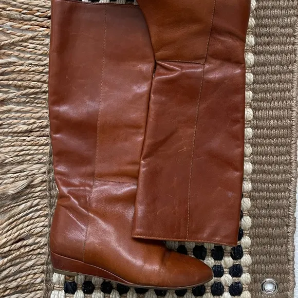 Loeffler Randall chestnut  Mini-Wedge Leather Boots