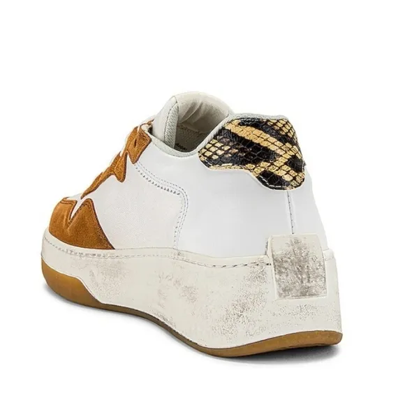 Loeffler Randall Kiera White Leather, Suede &amp; Cow Hair Low Top Platform Sneakers