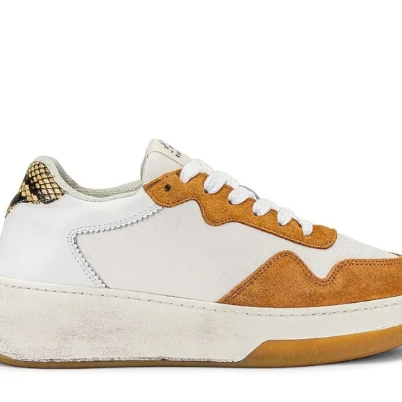 Loeffler Randall Kiera White Leather, Suede &amp; Cow Hair Low Top Platform Sneakers
