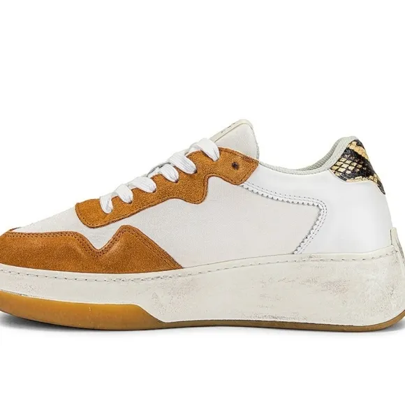 Loeffler Randall Kiera White Leather, Suede &amp; Cow Hair Low Top Platform Sneakers