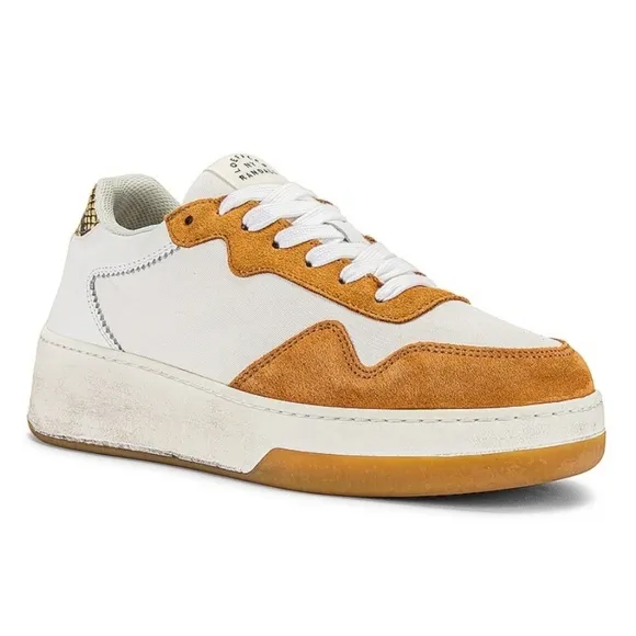 Loeffler Randall Kiera White Leather, Suede &amp; Cow Hair Low Top Platform Sneakers