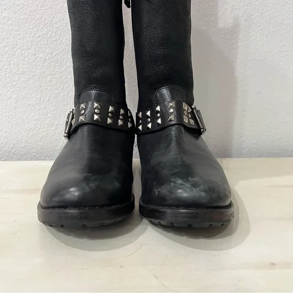 Lola Cruz Black Leather Studded Harness Boots