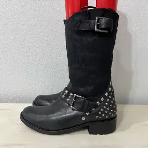 Lola Cruz Black Leather Studded Harness Boots