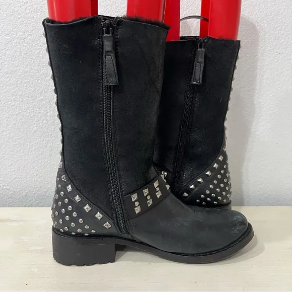 Lola Cruz Black Leather Studded Harness Boots