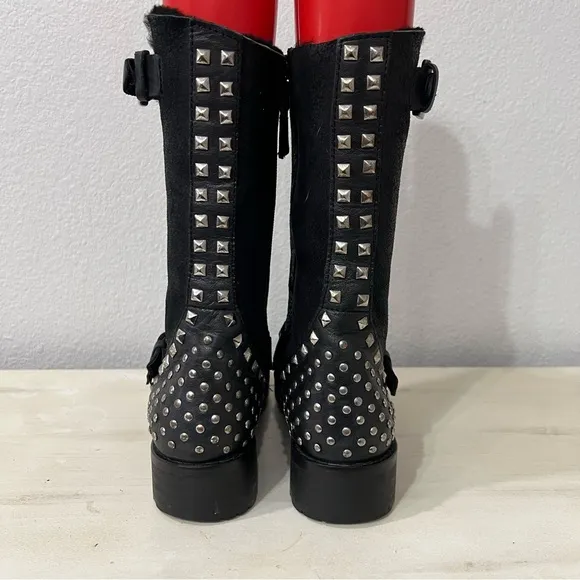 Lola Cruz Black Leather Studded Harness Boots