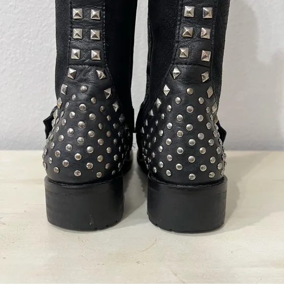 Lola Cruz Black Leather Studded Harness Boots