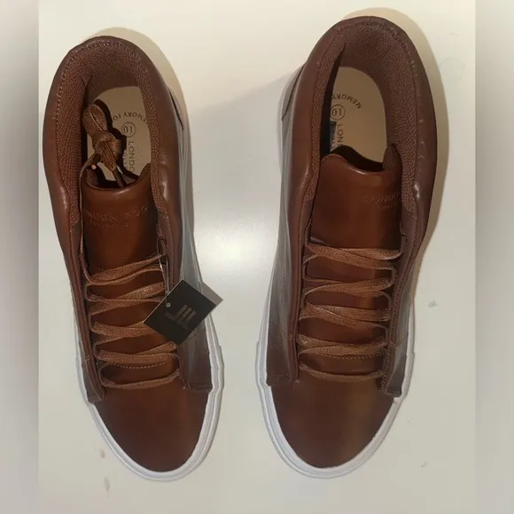 London fog-Brown Leather High-Top Sneakers