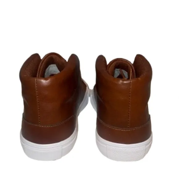 London fog-Brown Leather High-Top Sneakers