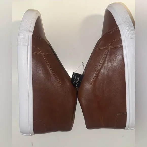 London fog-Brown Leather High-Top Sneakers