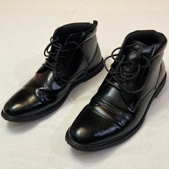 London Fog Mens Tyler Black Chukka Ankle Lace Up Boots EUC Size 11.5