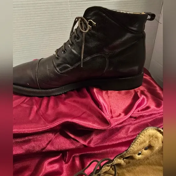 LORENZO 1973 MEN'S ITALY MADE XL LIGHT SOFT BROWN BOOTS LEATHER TIE-UP SIZE 10.5