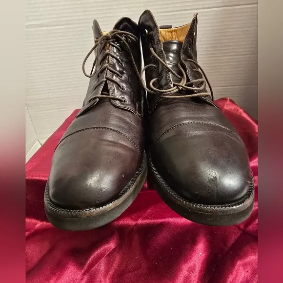 LORENZO 1973 MEN'S ITALY MADE XL LIGHT SOFT BROWN BOOTS LEATHER TIE-UP SIZE 10.5