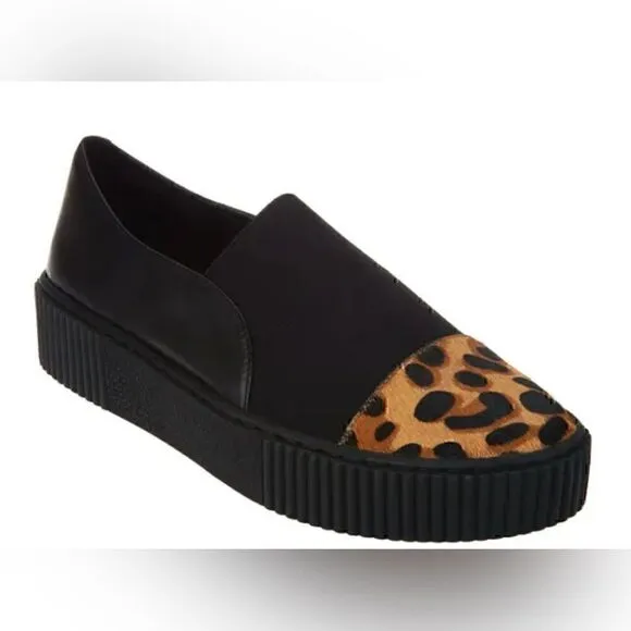 Lori Goldstein | Animal Print Black Leather Platform Sneakers
