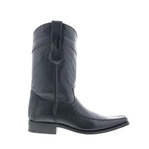 Los Altos Mens Square Toe Teju Lizard Deer Stitch Black Boots (NWT)
