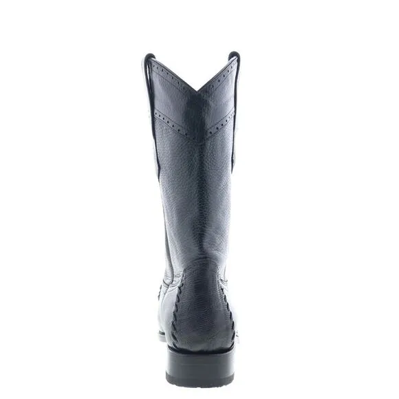 Los Altos Mens Square Toe Teju Lizard Deer Stitch Black Boots (NWT)