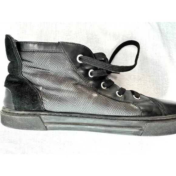 Louis Vuitton Damier Graphite High-Top Sneakers Black Leather/Suede Size 33/3.5
