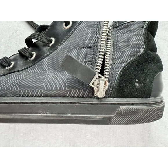 Louis Vuitton Damier Graphite High-Top Sneakers Black Leather/Suede Size 33/3.5