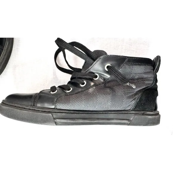 Louis Vuitton Damier Graphite High-Top Sneakers Black Leather/Suede Size 33/3.5