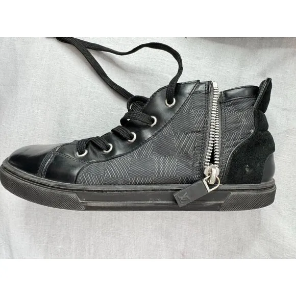Louis Vuitton Damier Graphite High-Top Sneakers Black Leather/Suede Size 33/3.5