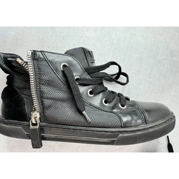 Louis Vuitton Damier Graphite High-Top Sneakers Black Leather/Suede Size 33/3.5