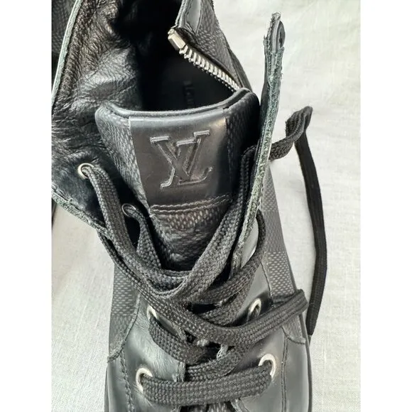 Louis Vuitton Damier Graphite High-Top Sneakers Black Leather/Suede Size 33/3.5