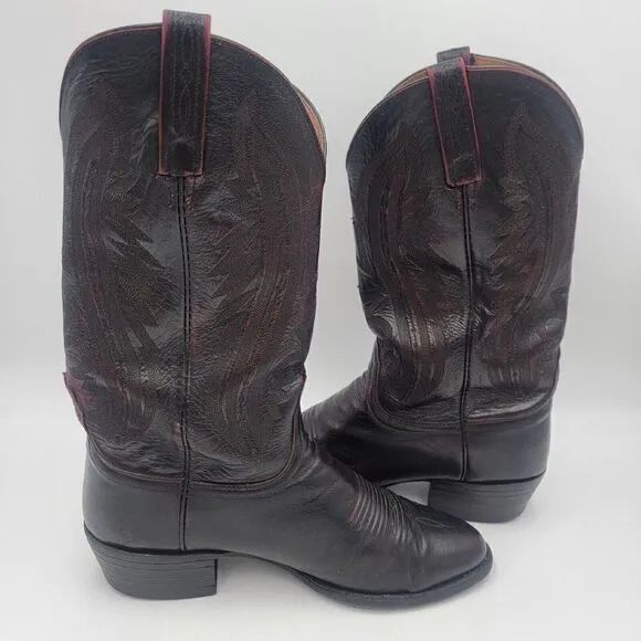Lucchese 2000 Mens Black Cherry Leather Western Cowboy Boots US Sz 9.5 2E EE