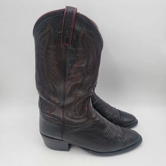 Lucchese 2000 Mens Black Cherry Leather Western Cowboy Boots US Sz 9.5 2E EE