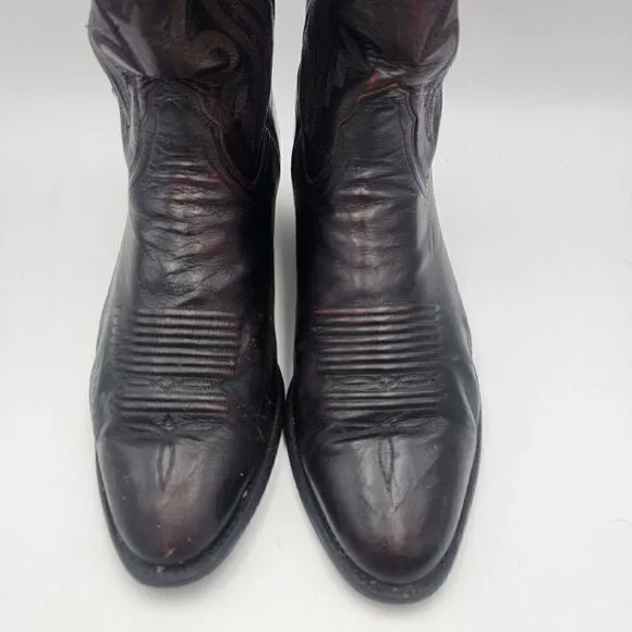 Lucchese 2000 Mens Black Cherry Leather Western Cowboy Boots US Sz 9.5 2E EE