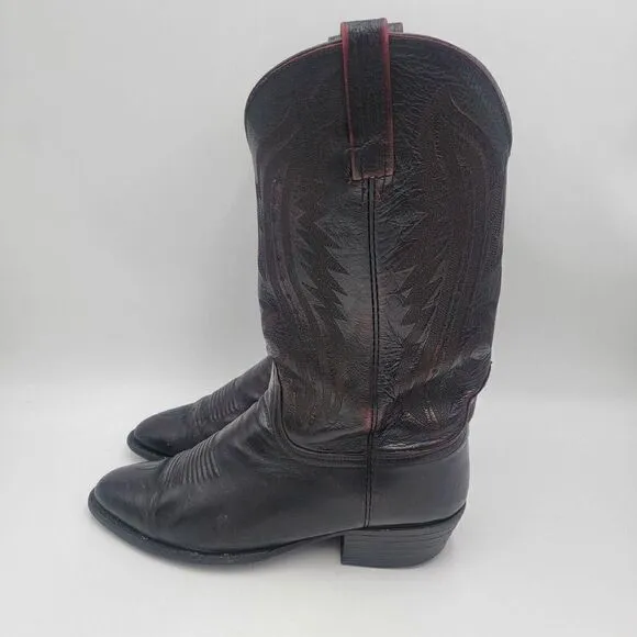 Lucchese 2000 Mens Black Cherry Leather Western Cowboy Boots US Sz 9.5 2E EE