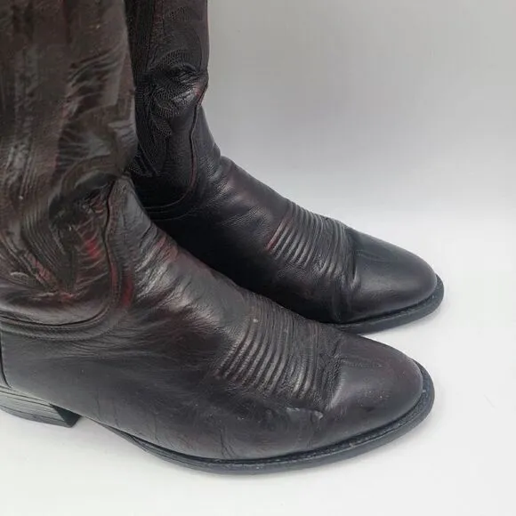 Lucchese 2000 Mens Black Cherry Leather Western Cowboy Boots US Sz 9.5 2E EE
