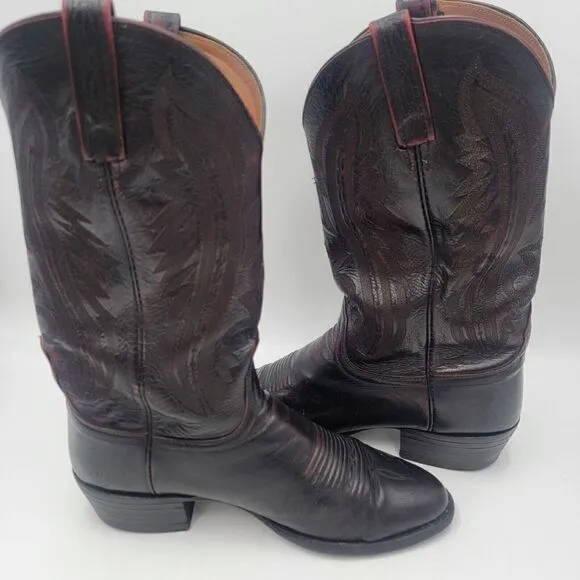 Lucchese 2000 Mens Black Cherry Leather Western Cowboy Boots US Sz 9.5 2E EE
