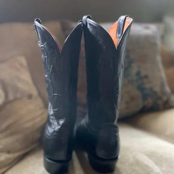 Lucchese Buffalo skin black square toe cowboy boots
