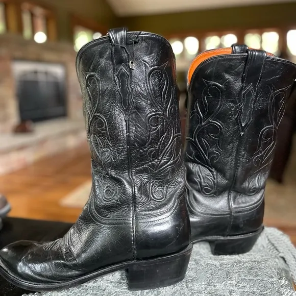 Lucchese Buffalo skin black square toe cowboy boots