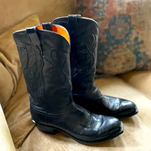 Lucchese Buffalo skin black square toe cowboy boots