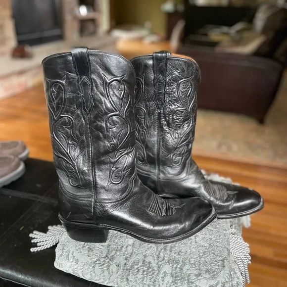 Lucchese Buffalo skin black square toe cowboy boots