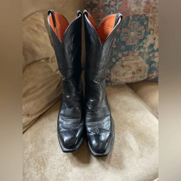 Lucchese Buffalo skin black square toe cowboy boots
