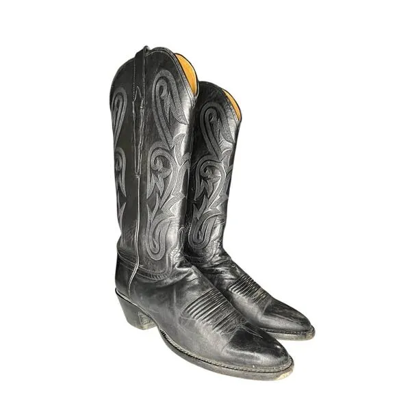 Lucchese H5705 Black Ranch Hand Leather Cowgirl Western Boots Size 8.5