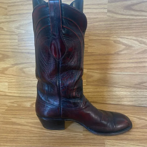 Lucchese L660814 Men's Black Cherry Leather French Toe Cowboy Boots 10 D VTG USA